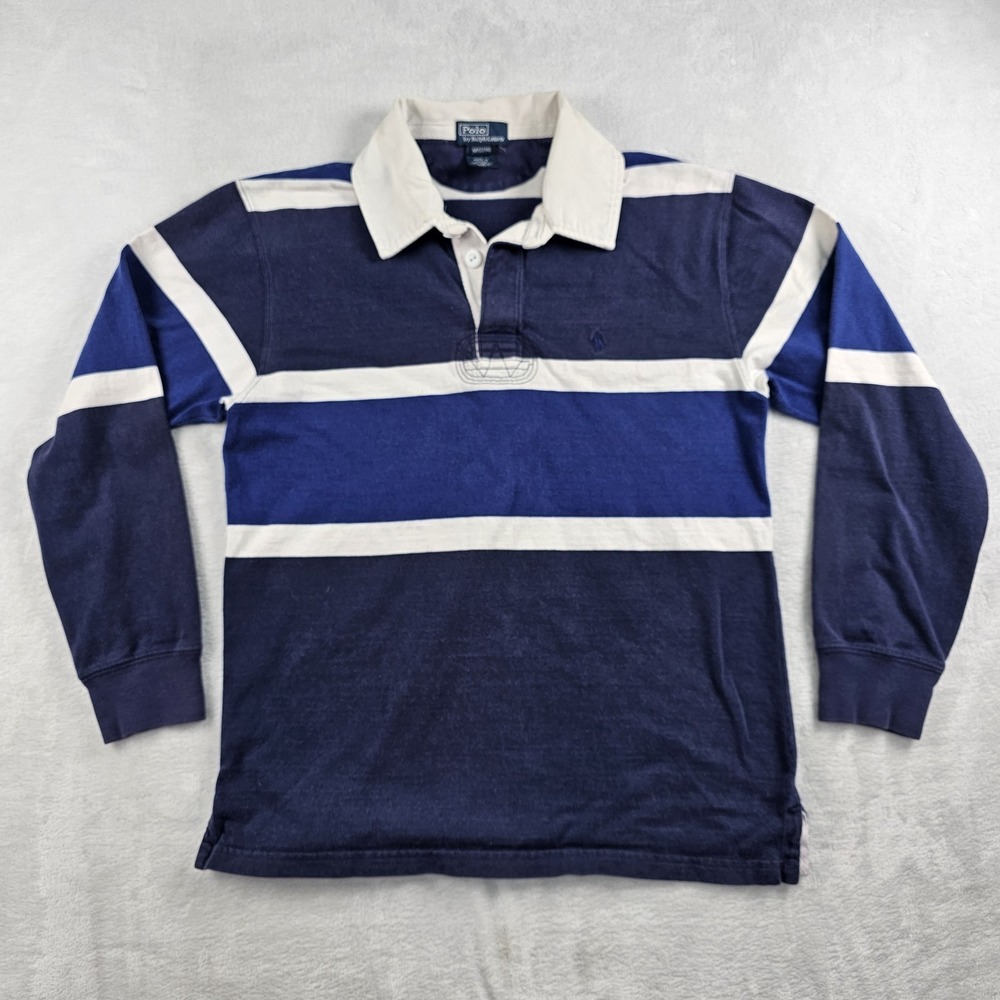 Vintage Polo Ralph Lauren Boys M 12/14 Striped Rugby Shirt Long Sleeve Pony